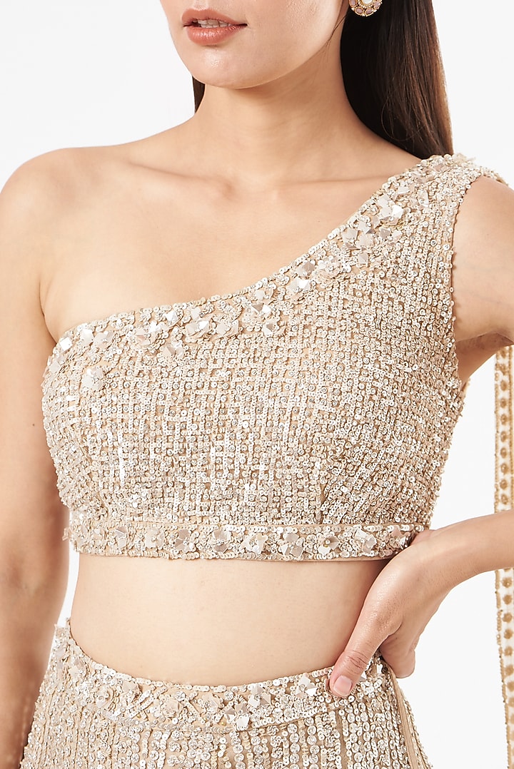 Champagne Organza Embellished Bridal Lehenga Set by Seema Gujral at Pernia's Pop Up Shop