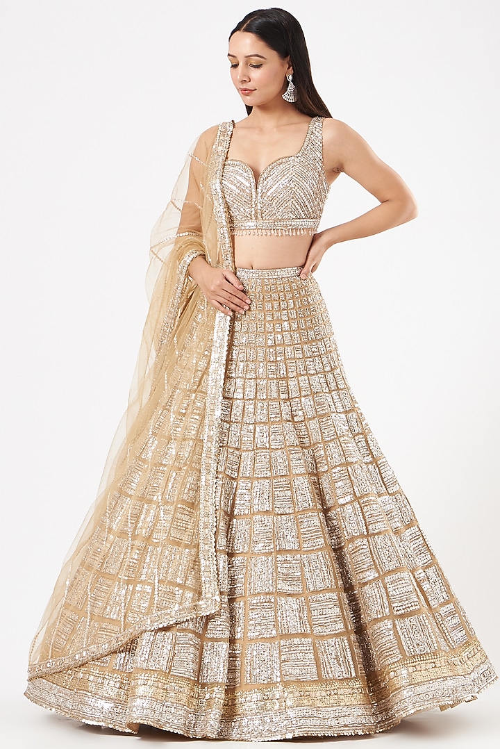 Gold Embroidered Bridal Lehenga Set by Seema Gujral at Pernia's Pop Up Shop