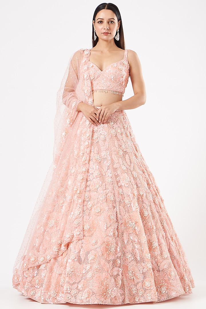 Peach Embroidered Bridal Lehenga Set by Seema Gujral at Pernia's Pop Up Shop