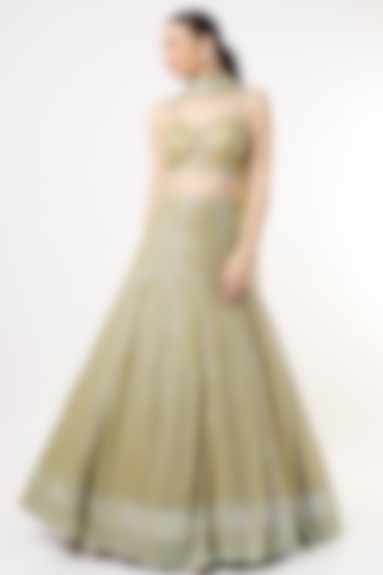 Lime Net Embroidered Bridal Lehenga Set by Seema Gujral at Pernia's Pop Up Shop