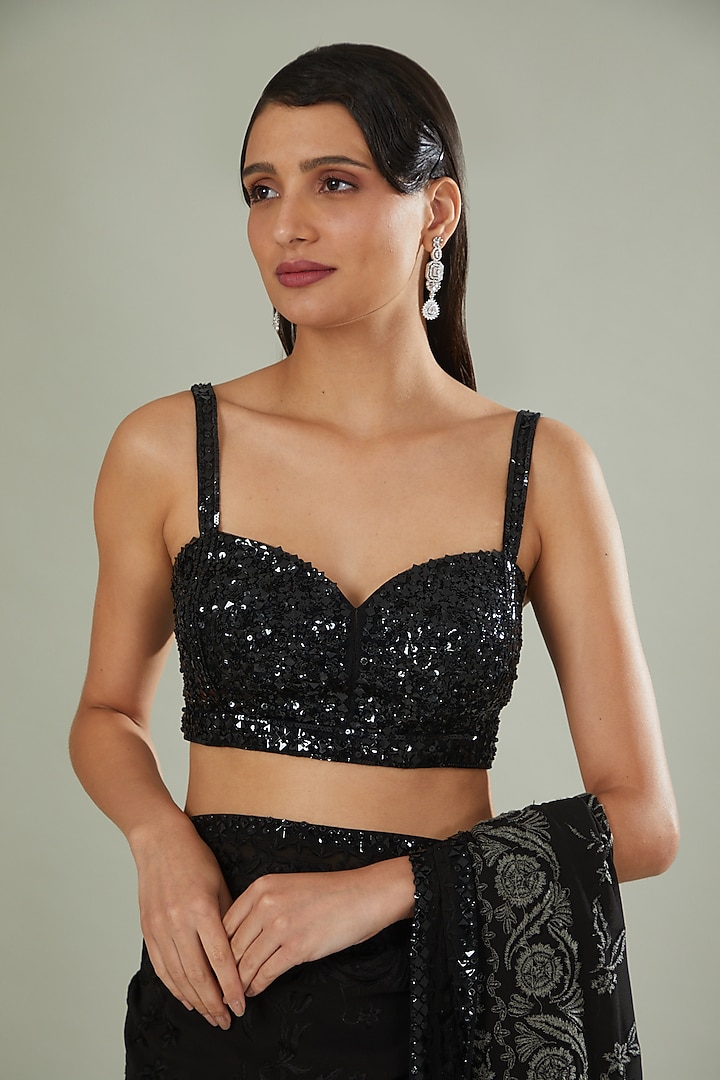 Black Georgette Resham Embroidered Reception Saree Set by Seema Gujral at Pernia's Pop Up Shop