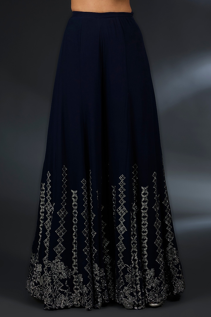Navy Georgette Crystal Embroidered Bridal Sharara Set by Seema Gujral at Pernia's Pop Up Shop