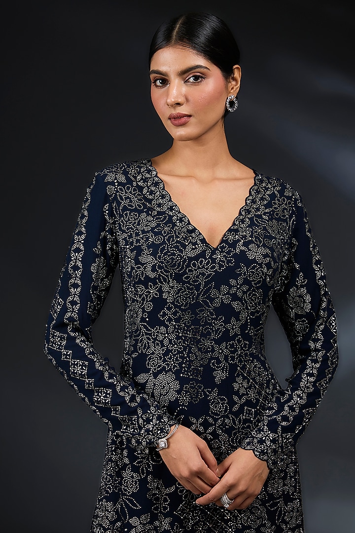 Navy Georgette Crystal Embroidered Bridal Sharara Set by Seema Gujral at Pernia's Pop Up Shop