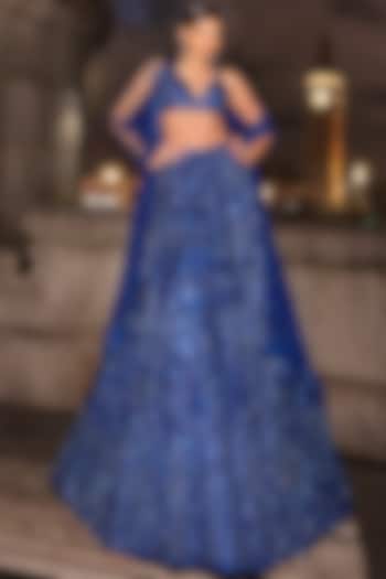 Navy Blue Net Tonal Sequins Embroidered Lehenga Set by Seema Gujral