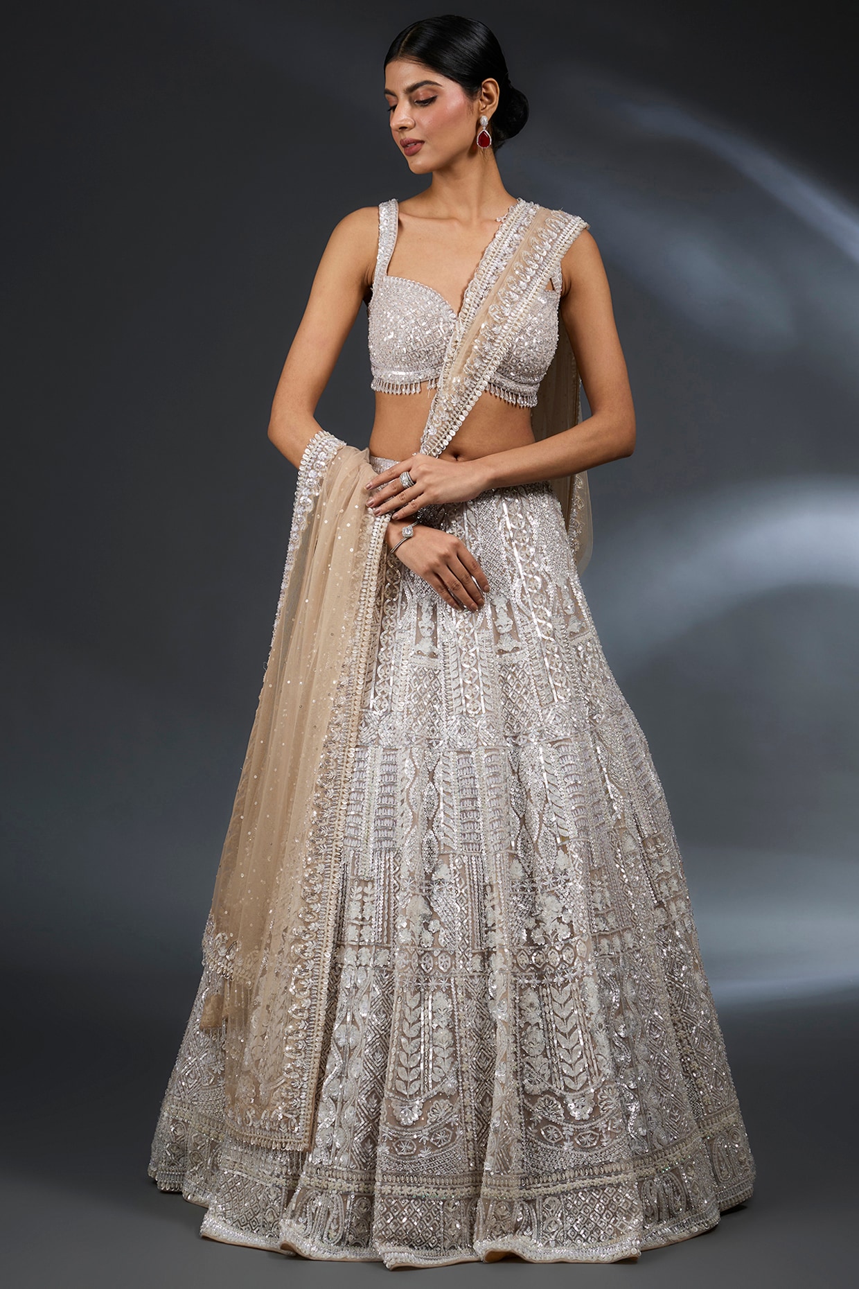 DMM12-71 SEC シグルーン(シリアル番号34) Nude Net Sequins & Crystal Embroidered Bridal Lehenga Set by Seema