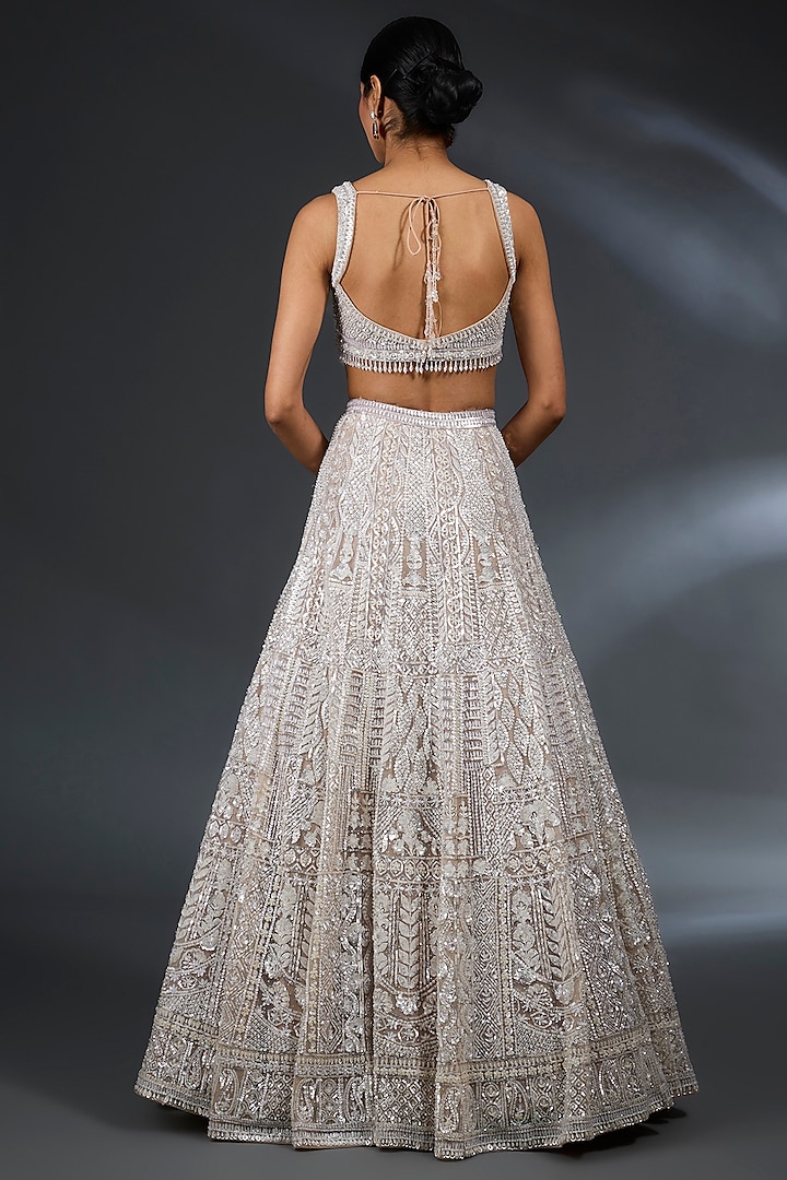 Nude Net Sequins & Crystal Embroidered Bridal Lehenga Set by Seema Gujral at Pernia's Pop Up Shop