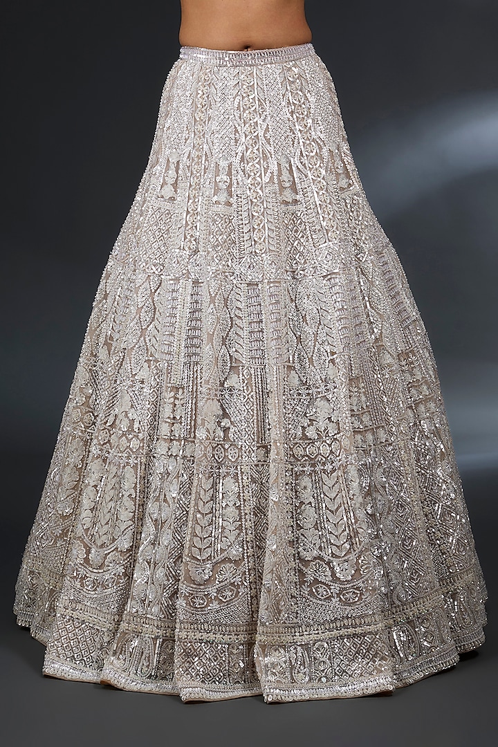 Nude Net Sequins & Crystal Embroidered Bridal Lehenga Set by Seema Gujral at Pernia's Pop Up Shop