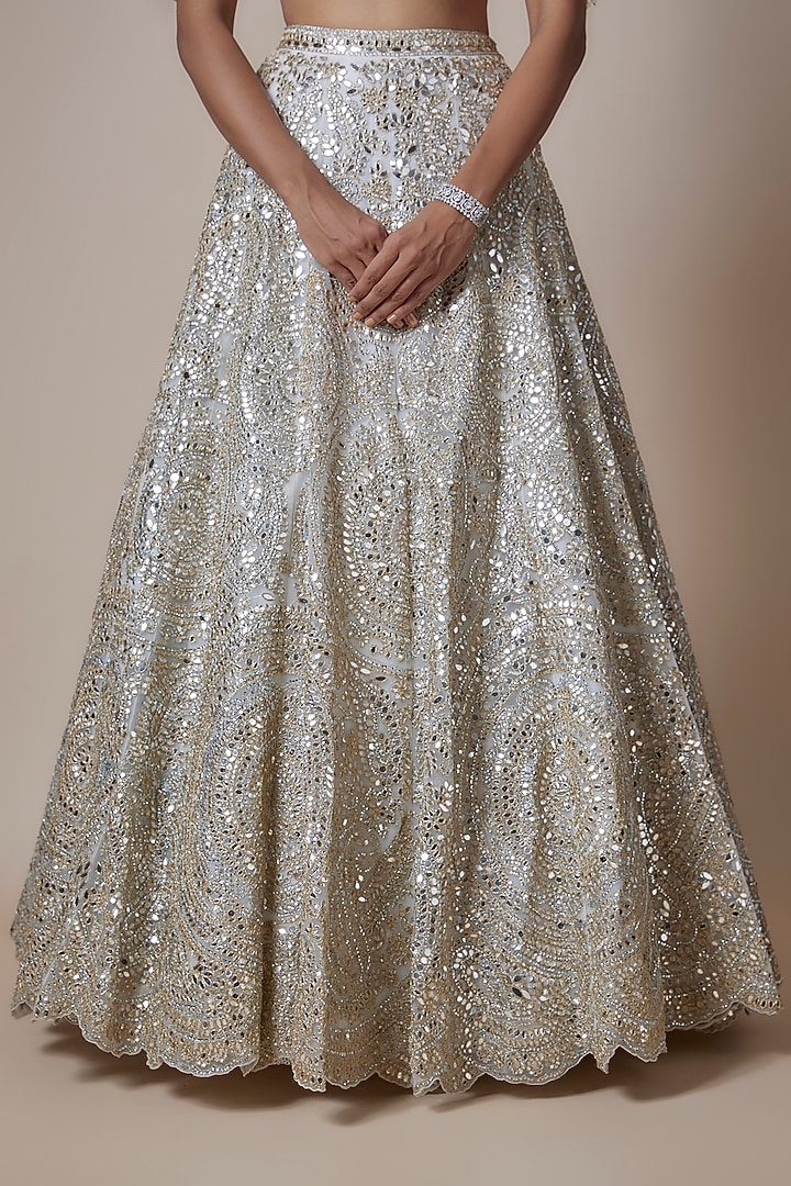 Silver Net Mirror & Sequins Embroidered Bridal Lehenga Set by Seema Gujral at Pernia's Pop Up Shop