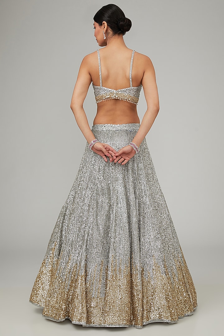 Silver Net Sequins Embroidered Bridal Lehenga Set by Seema Gujral at Pernia's Pop Up Shop