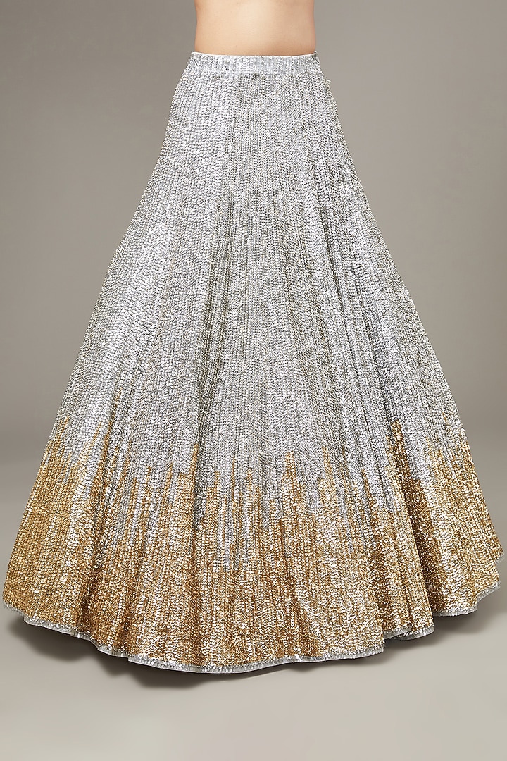 Silver Net Sequins Embroidered Bridal Lehenga Set by Seema Gujral at Pernia's Pop Up Shop