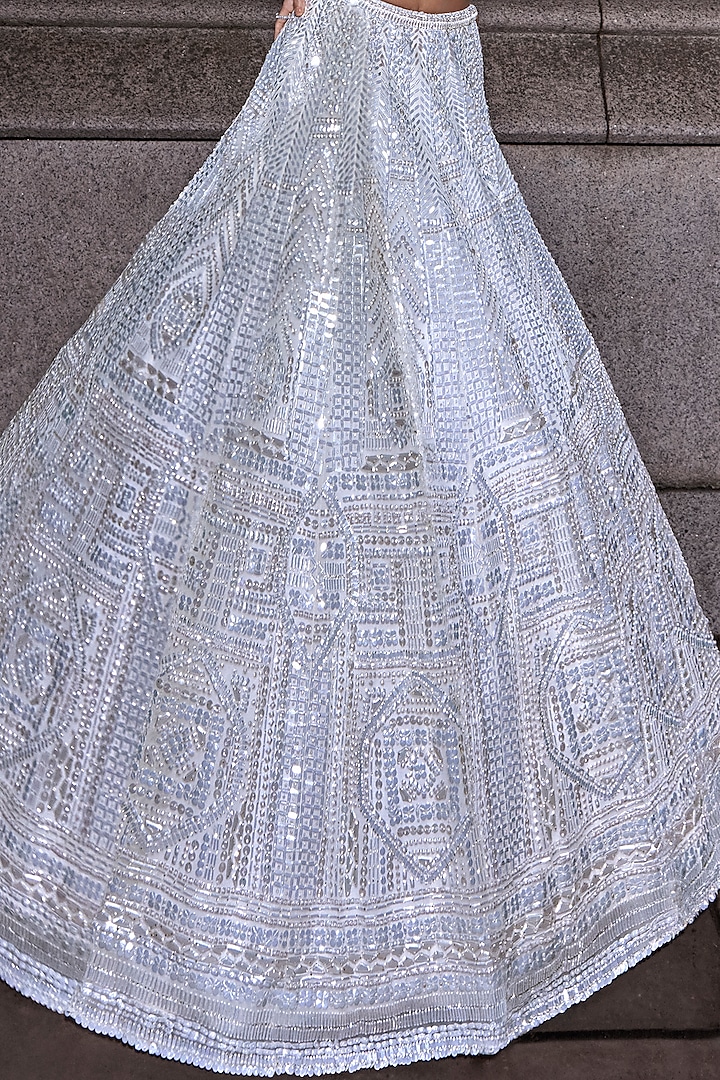 White Net Tonal Sequins Embroidered Bridal Lehenga Set by Seema Gujral at Pernia's Pop Up Shop