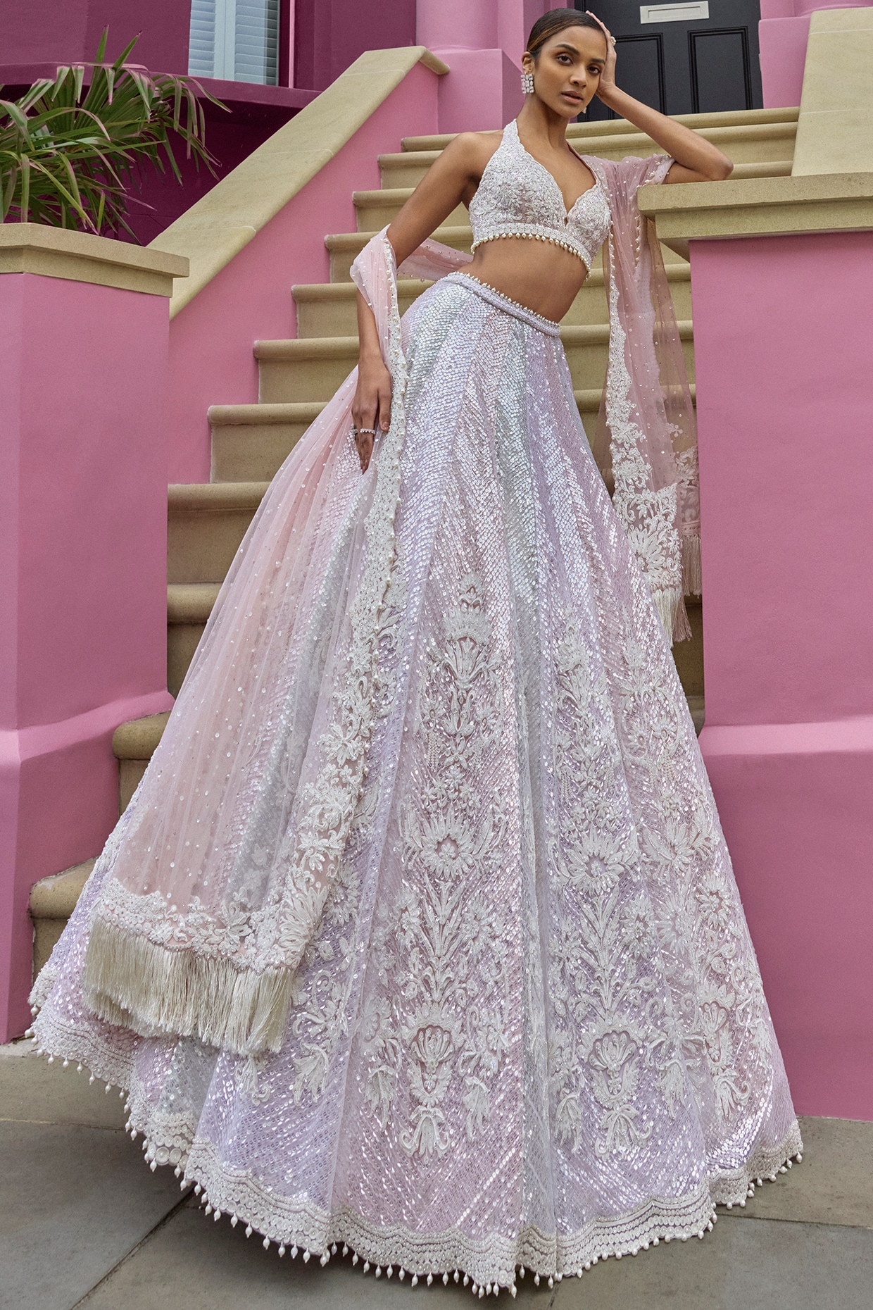 Designer Wedding Lehenga Set with Pearl & Sequins Embroidery – 2025 Bridal Collection