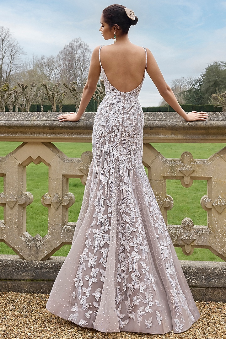 Nude Net Sequins Embroidered Bridal Gown by Seema Gujral at Pernia's Pop Up Shop