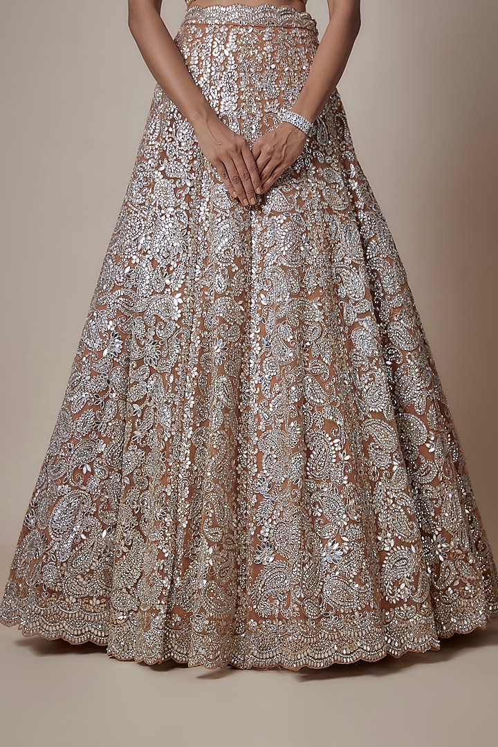 Rust Net Mirror & Sequins Embroidered Bridal Lehenga Set by Seema Gujral at Pernia's Pop Up Shop