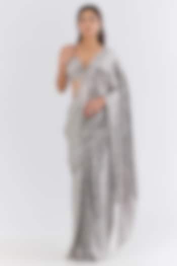 Silver Georgette Sequin Embroidered Pre-Draped Reception Saree Set by Seema Gujral at Pernia's Pop Up Shop