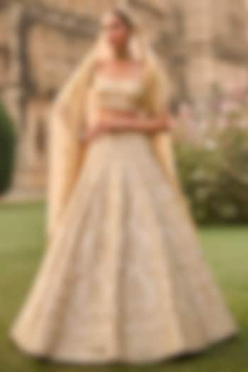 Ivory Raw Silk Thread Work Bridal Lehenga Set by Seema Gujral at Pernia's Pop Up Shop