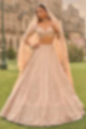 Rose Gold Tissue Silk Sequins Embroidered Bridal Lehenga Set by Seema Gujral at Pernia's Pop Up Shop
