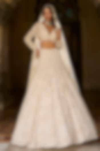 Ivory Organza Sequins Embroidered Bridal Lehenga Set by Seema Gujral at Pernia's Pop Up Shop