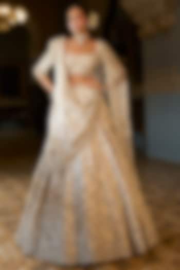 Beige Net Zardosi & Sequins Embroidered Bridal Lehenga Set by Seema Gujral at Pernia's Pop Up Shop