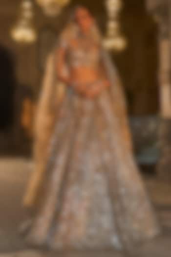 Gold Organza Mirror Embroidered Bridal Lehenga Set by Seema Gujral at Pernia's Pop Up Shop