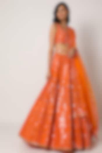 Orange Embroidered Lehenga Set by Seema Gujral