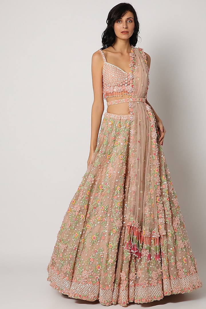 Baby Pink Embroidered Bridal Lehenga Set by Seema Gujral at Pernia's Pop Up Shop