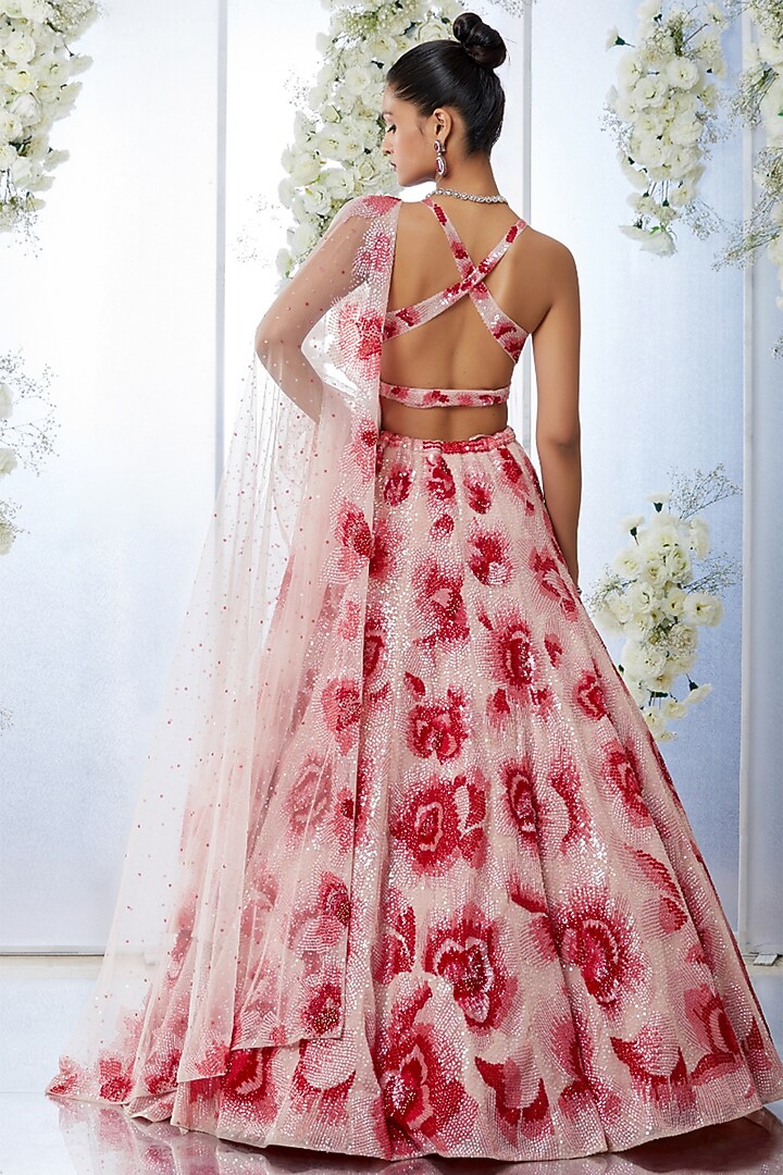 Peach Embroidered Bridal Lehenga Set by Seema Gujral at Pernia's Pop Up Shop