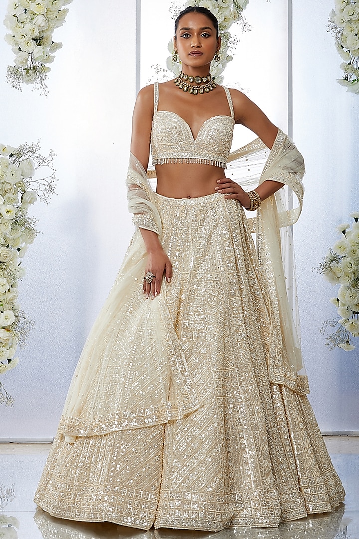 Ivory Sequins Embroidered Lehenga Set by Seema Gujral