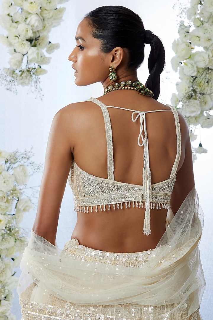 Ivory Sequins Embroidered Bridal Lehenga Set by Seema Gujral at Pernia's Pop Up Shop