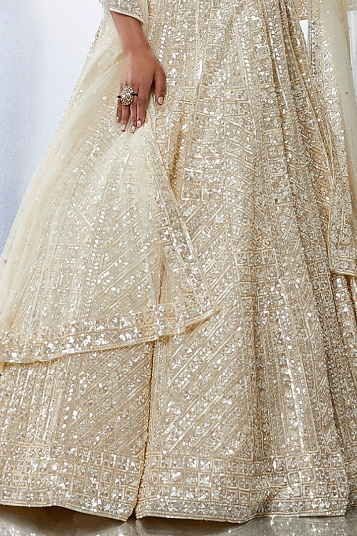 Ivory Sequins Embroidered Bridal Lehenga Set by Seema Gujral at Pernia's Pop Up Shop