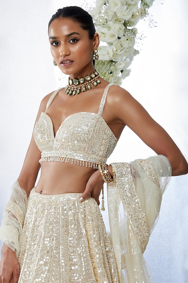 Ivory Sequins Embroidered Bridal Lehenga Set by Seema Gujral at Pernia's Pop Up Shop