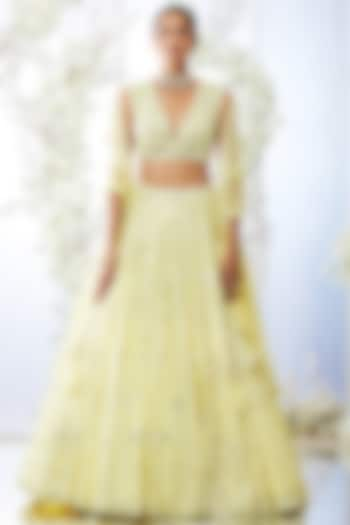 Lemon Yellow Embroidered Bridal Lehenga Set by Seema Gujral at Pernia's Pop Up Shop