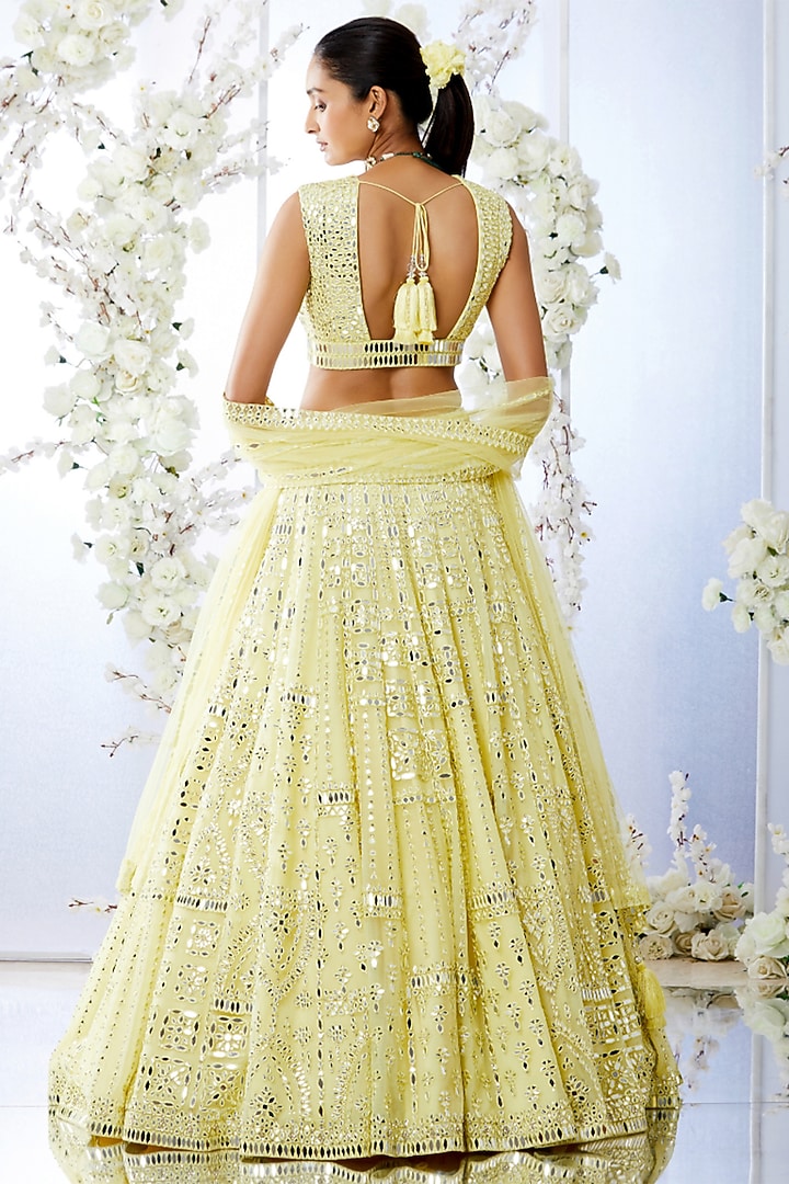 Lemon Yellow Embroidered Bridal Lehenga Set by Seema Gujral at Pernia's Pop Up Shop
