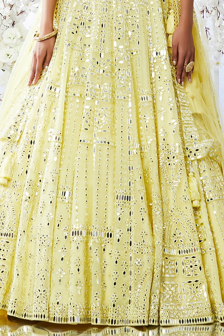 Lemon Yellow Embroidered Bridal Lehenga Set by Seema Gujral at Pernia's Pop Up Shop