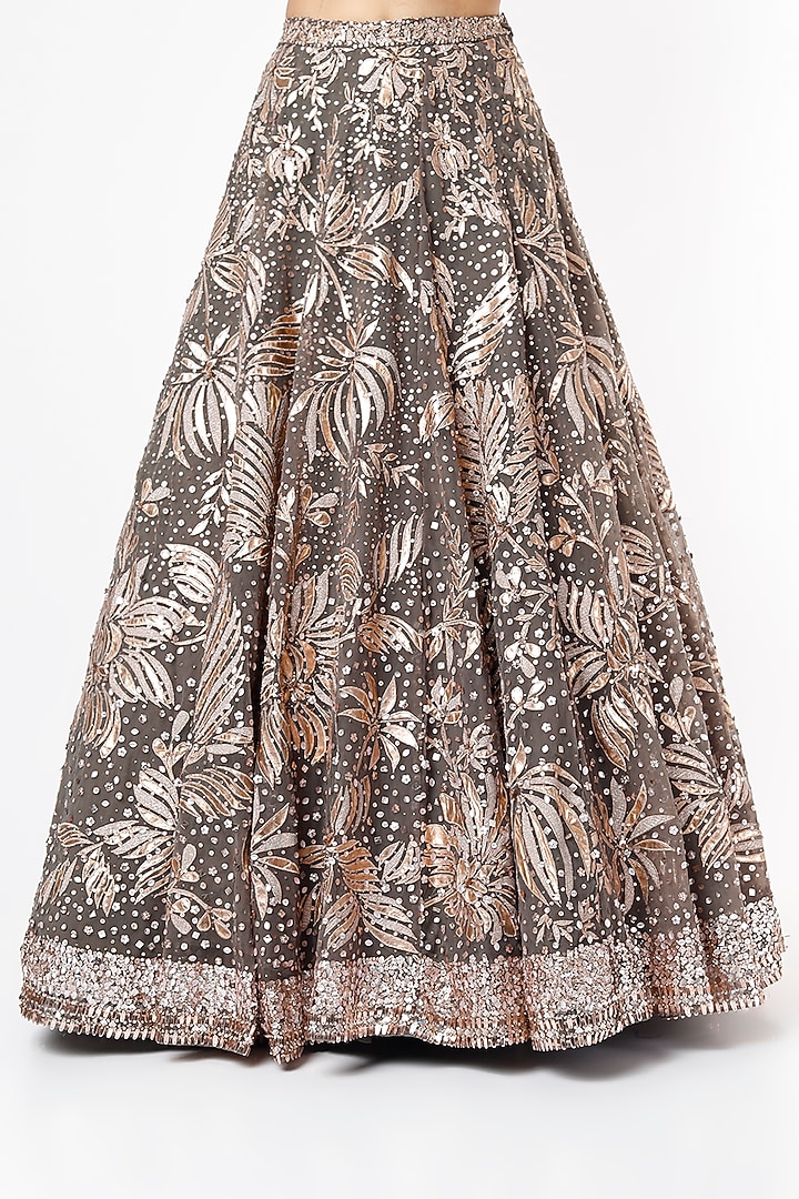 Metallic Grey Tulle Bridal Lehenga Set by Seema Gujral at Pernia's Pop Up Shop