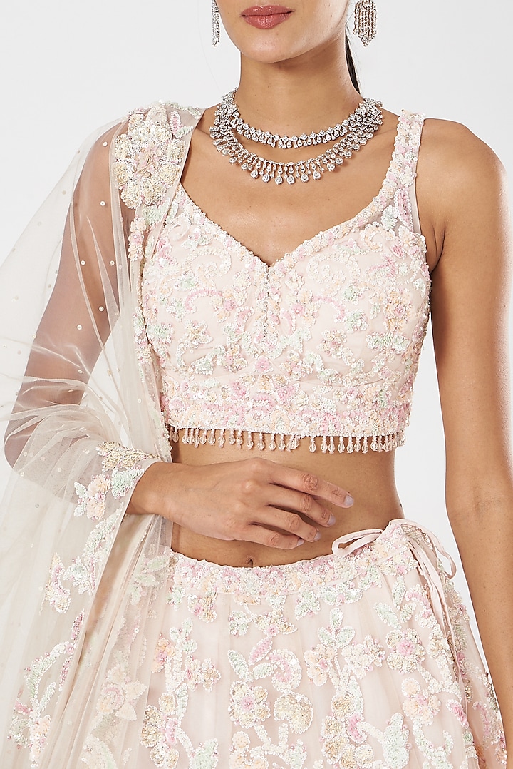 Blush Pink Embroidered Bridal Lehenga Set by Seema Gujral at Pernia's Pop Up Shop