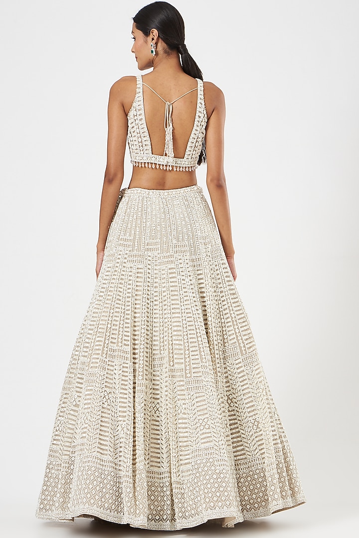 Light Grey Embroidered Bridal Lehenga Set by Seema Gujral at Pernia's Pop Up Shop