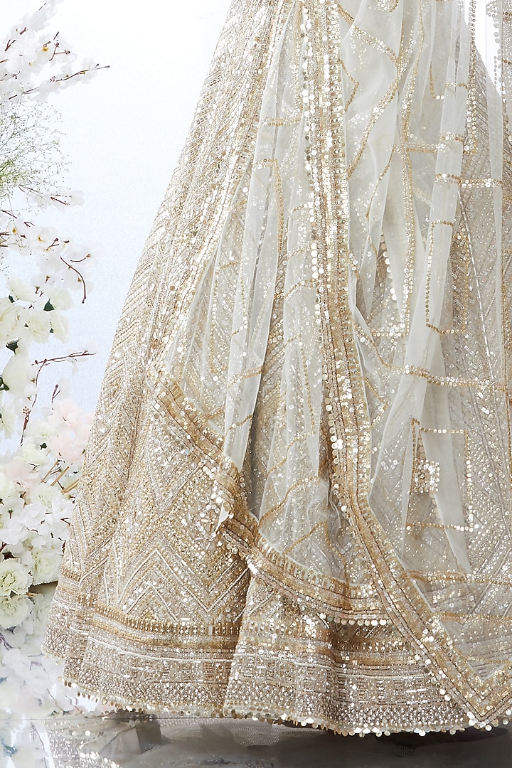 Antique Gold Metallic Sequins Embroidered Bridal Lehenga Set by Seema Gujral at Pernia's Pop Up Shop