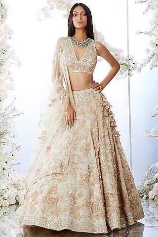 Cream Embroidered Lehenga Set by Seema Gujral