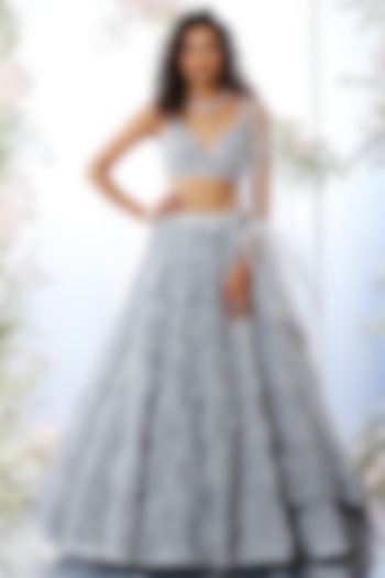 Ice Blue Embroidered Bridal Lehenga Set by Seema Gujral at Pernia's Pop Up Shop