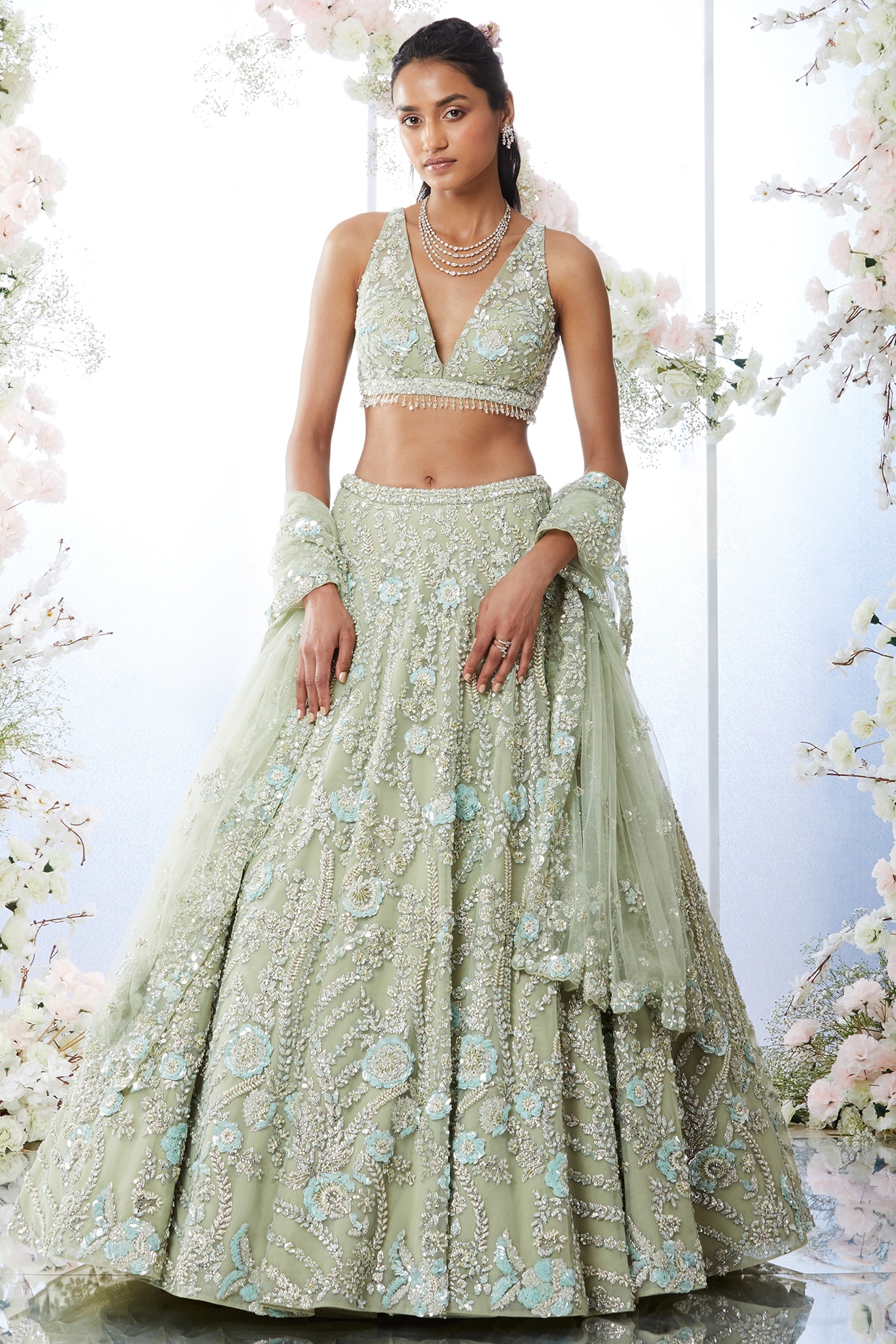 Seema Gujral | Nude Silver Lehenga Set – LIVEtheCOLLECTIVE