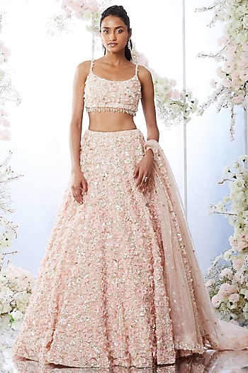 Light Rose Embroidered Bridal Lehenga Set by Seema Gujral at Pernia's Pop Up Shop