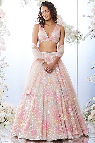 Blush Pink Sequins Embroidered Lehenga Set by Seema Gujral