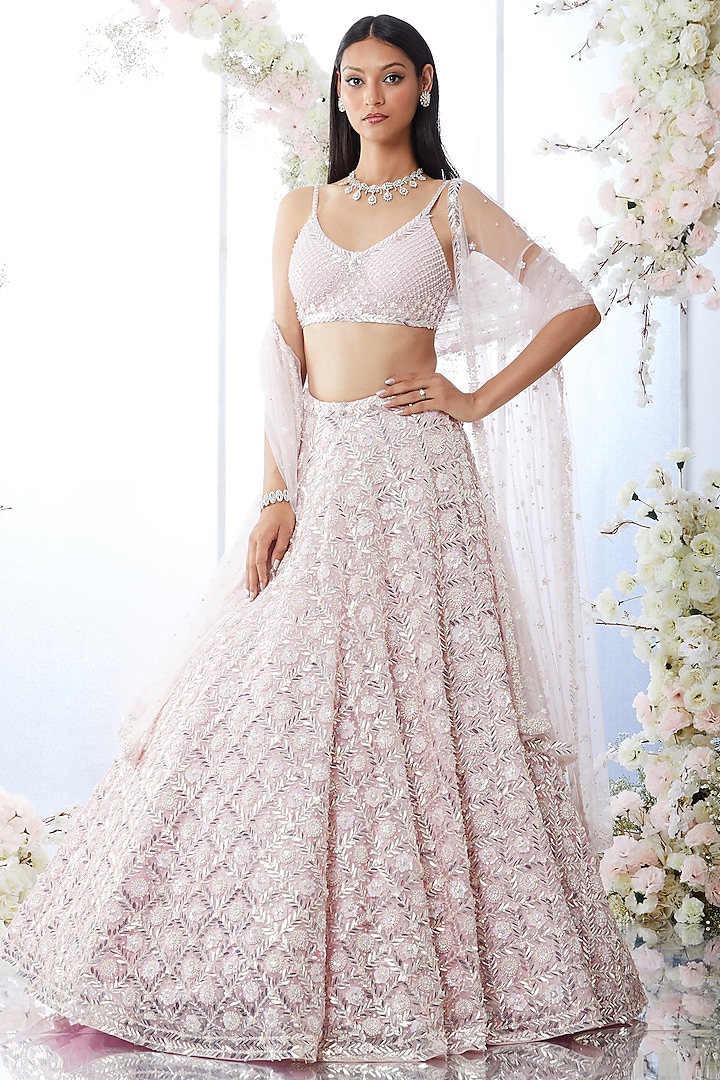 Soft Berry Embroidered Lehenga Set by Seema Gujral