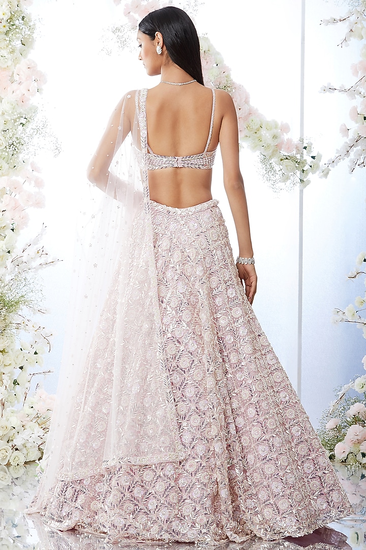 Soft Berry Embroidered Bridal Lehenga Set by Seema Gujral at Pernia's Pop Up Shop
