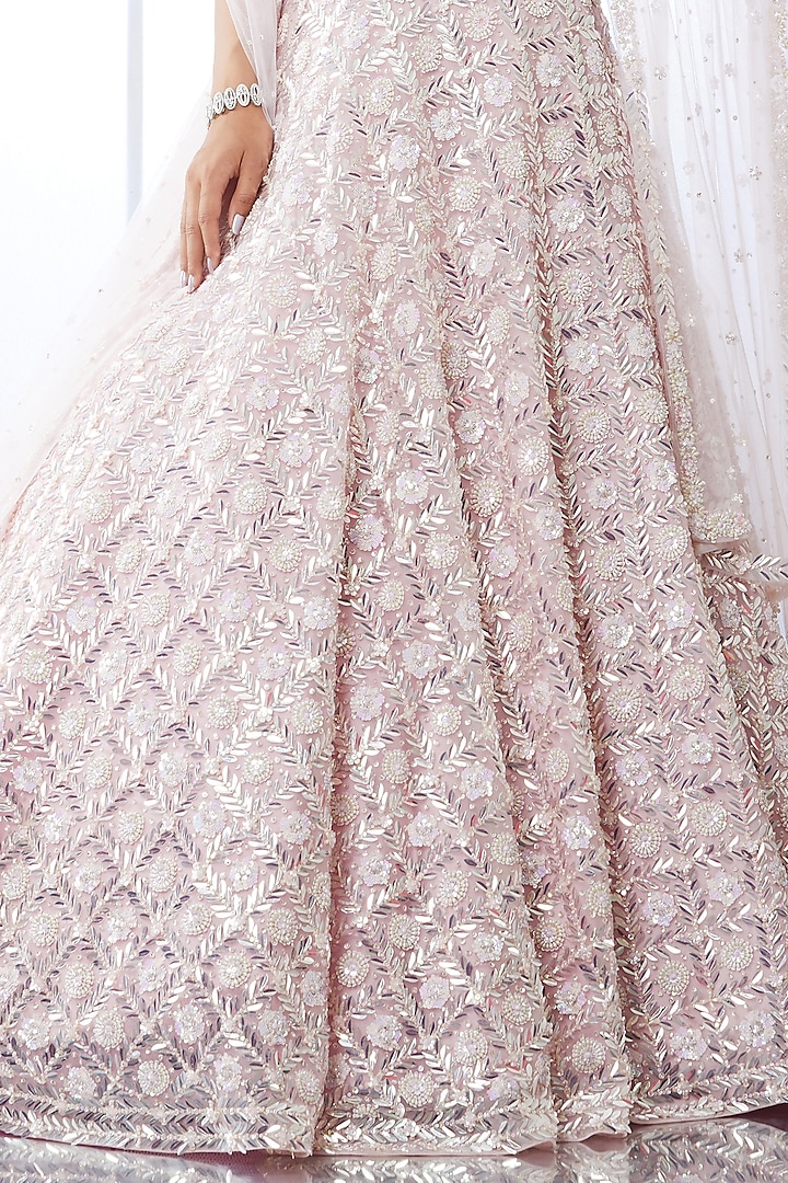 Soft Berry Embroidered Bridal Lehenga Set by Seema Gujral at Pernia's Pop Up Shop