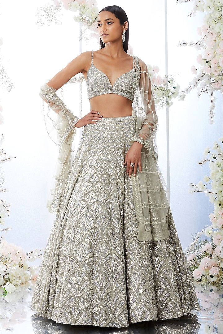Silver Embroidered Lehenga Set by Seema Gujral