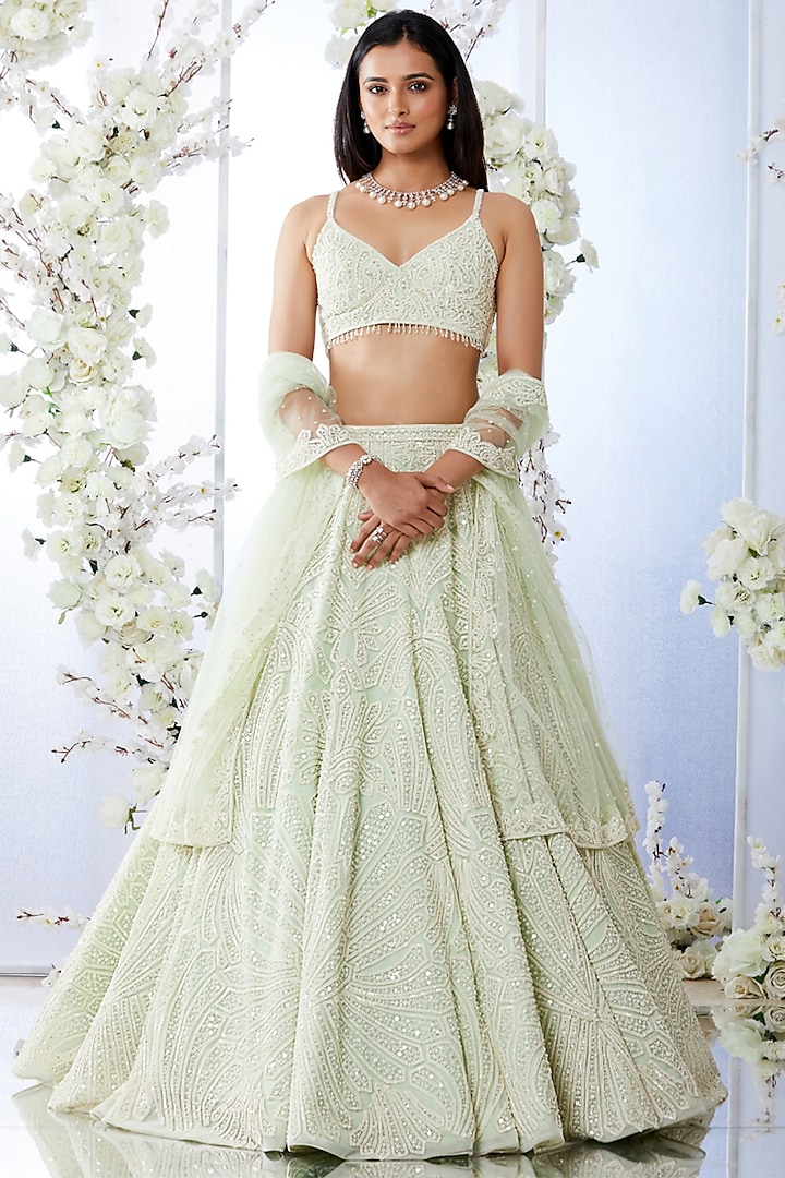 Mint Sequins Embroidered Lehenga Set by Seema Gujral