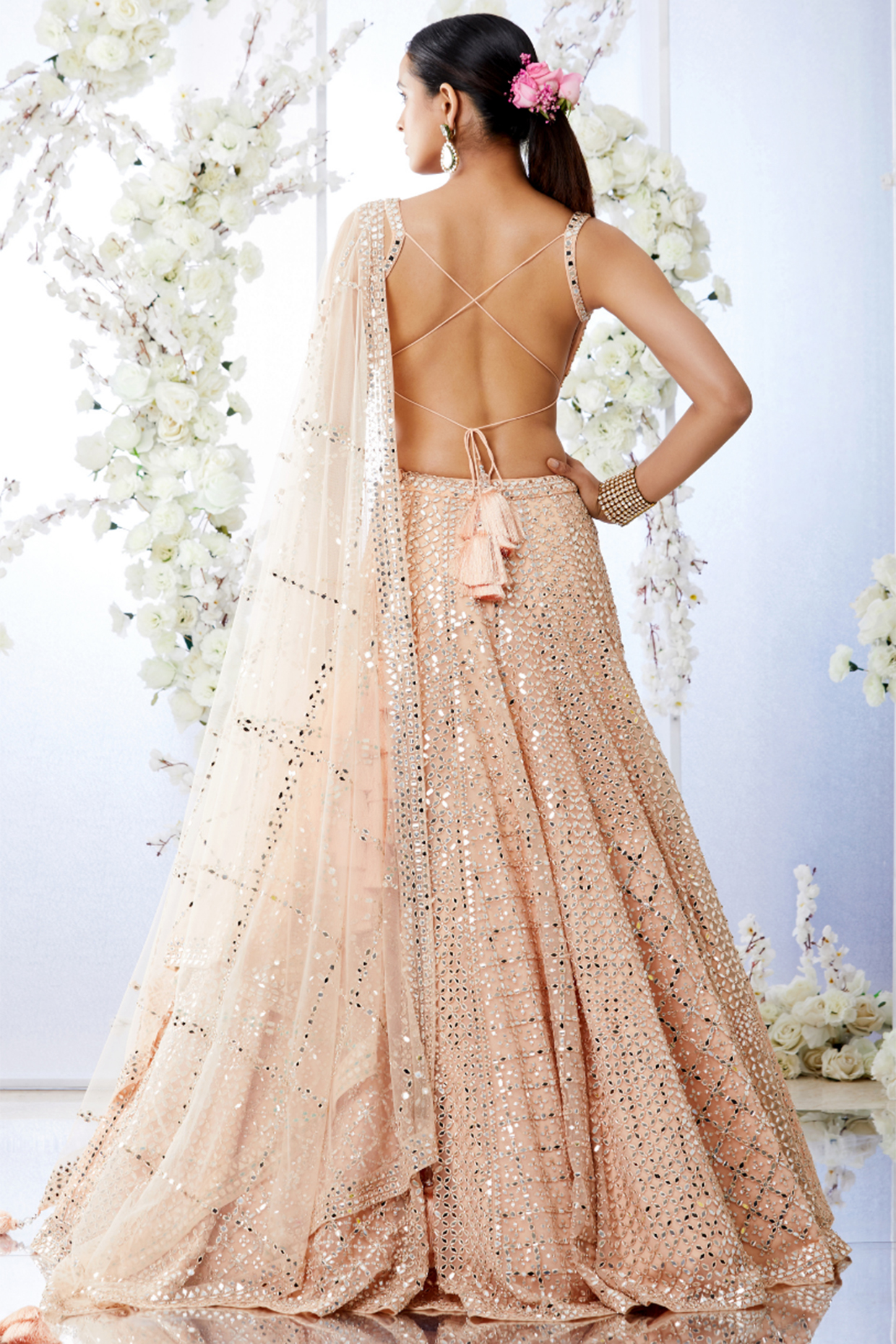 Zari And Stone Work Organza Fabric Yellow Color Lehenga With Net Dupatta