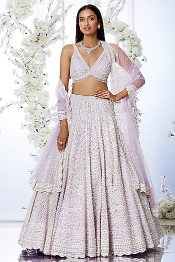 Lavender Embroidered Bridal Lehenga Set by Seema Gujral at Pernia's Pop Up Shop